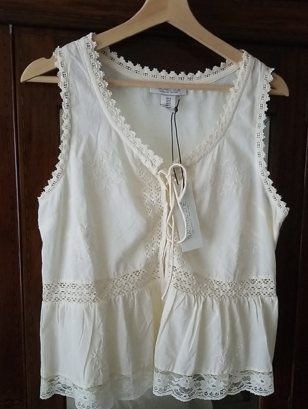 NEW! Rachel Zoe Ivory Lace-Trim Peplum top